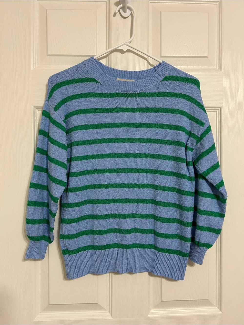 Blue and Green Striped Crewneck Sweater